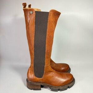 OXS Footwear Brown Italian Leather Knee-High Lug Sole Riding Boots
